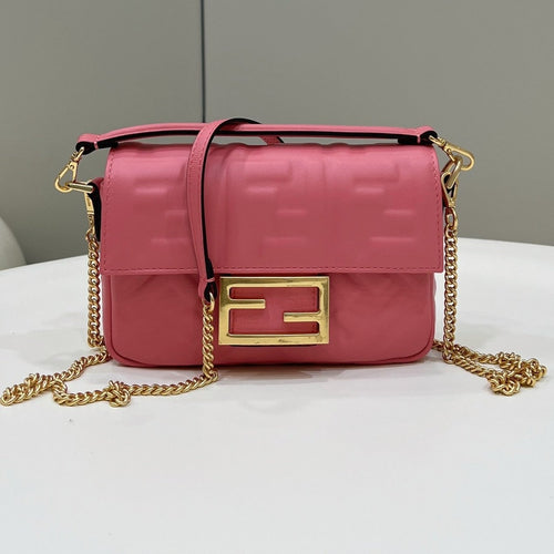 FENDI BAGUETTE MINI 19 DARK PINK NAPPA LEATHER BAG WITH FF MOTIF