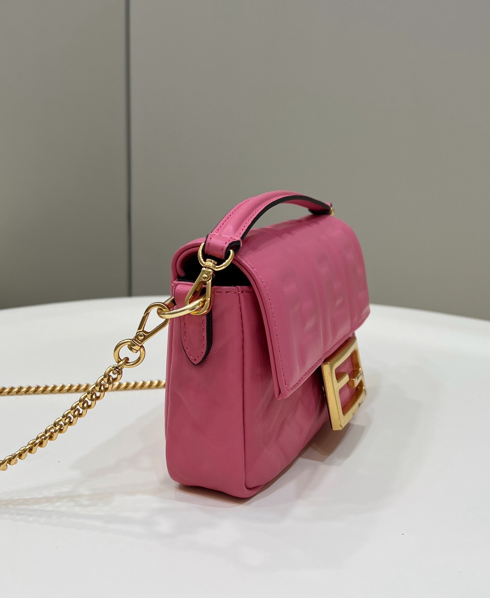 FENDI BAGUETTE MINI 19 DARK PINK NAPPA LEATHER BAG WITH FF MOTIF