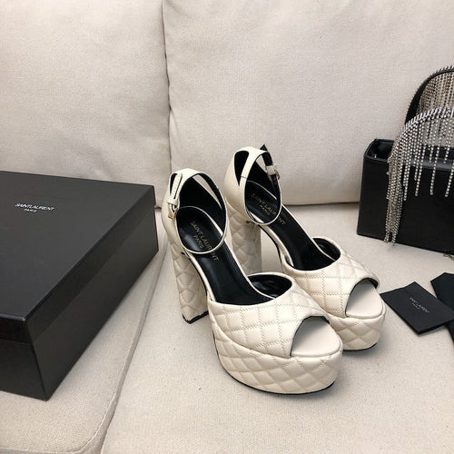 Saint Laurent SL JODIE 135 PLATFORM SANDALS WHITE EMBOSSED CALFSKIN