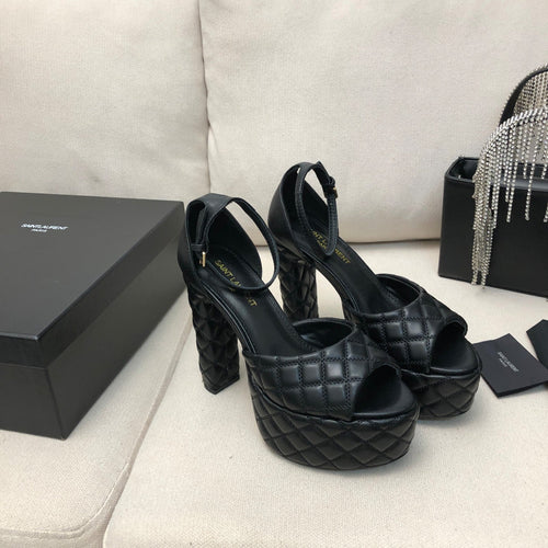 Saint Laurent SL JODIE 135 PLATFORM SANDALS BLACK EMBOSSED CALFSKIN