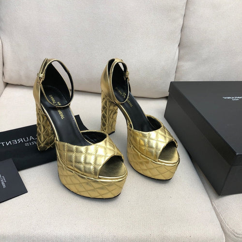 Saint Laurent SL JODIE 135 PLATFORM SANDALS GOLD EMBOSSED CALFSKIN