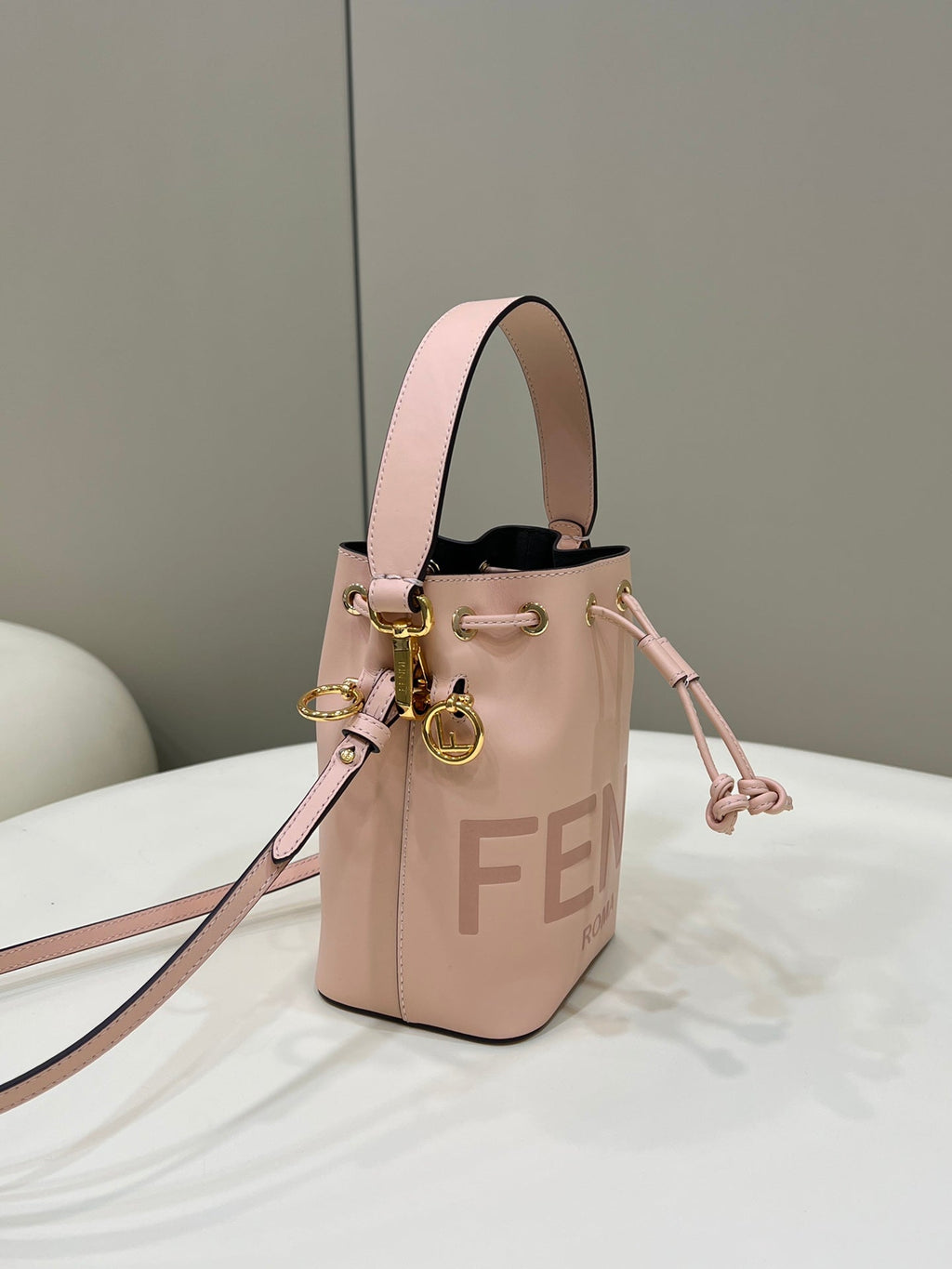 FENDI MON TRESOR MINI 18 BAG IN PEACHY PINK CALFSKIN FF WITH GOLD HARDWARE