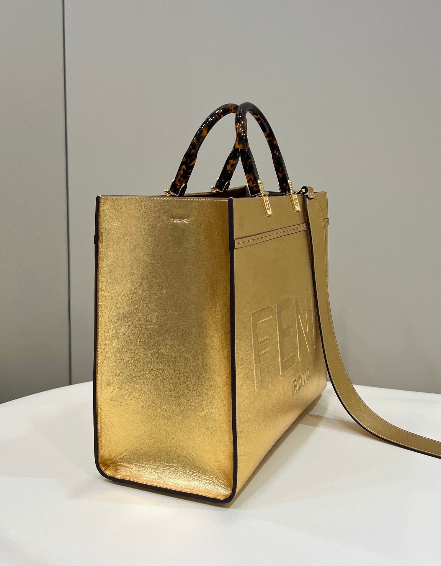 FENDI SHINE LARGE 35 TOTE IN GOLDEN CALFSKIN