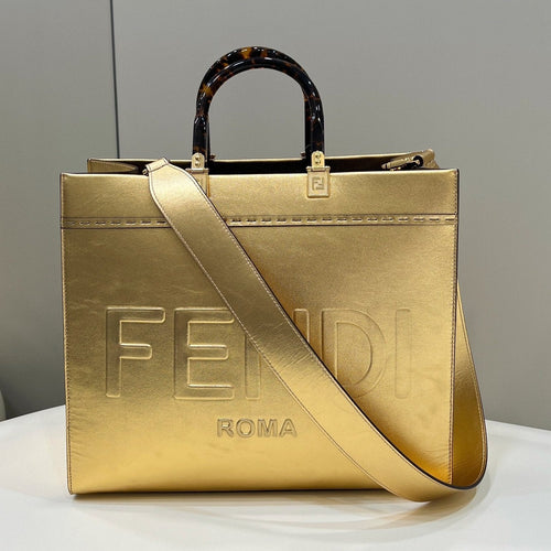 FENDI SHINE LARGE 35 TOTE IN GOLDEN CALFSKIN