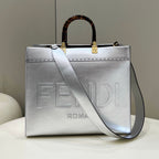 FENDI SHINE LARGE 35 TOTE IN SILVER CALFSKIN