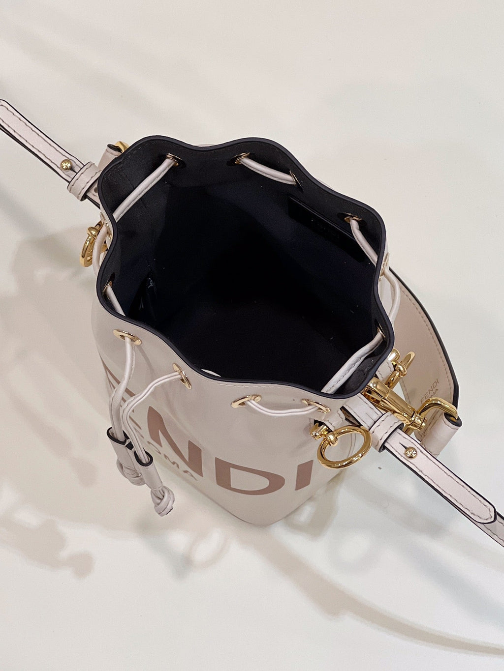 FENDI MON TRESOR MINI 18 BAG IN WHITE CALFSKIN FF WITH GOLD HARDWARE