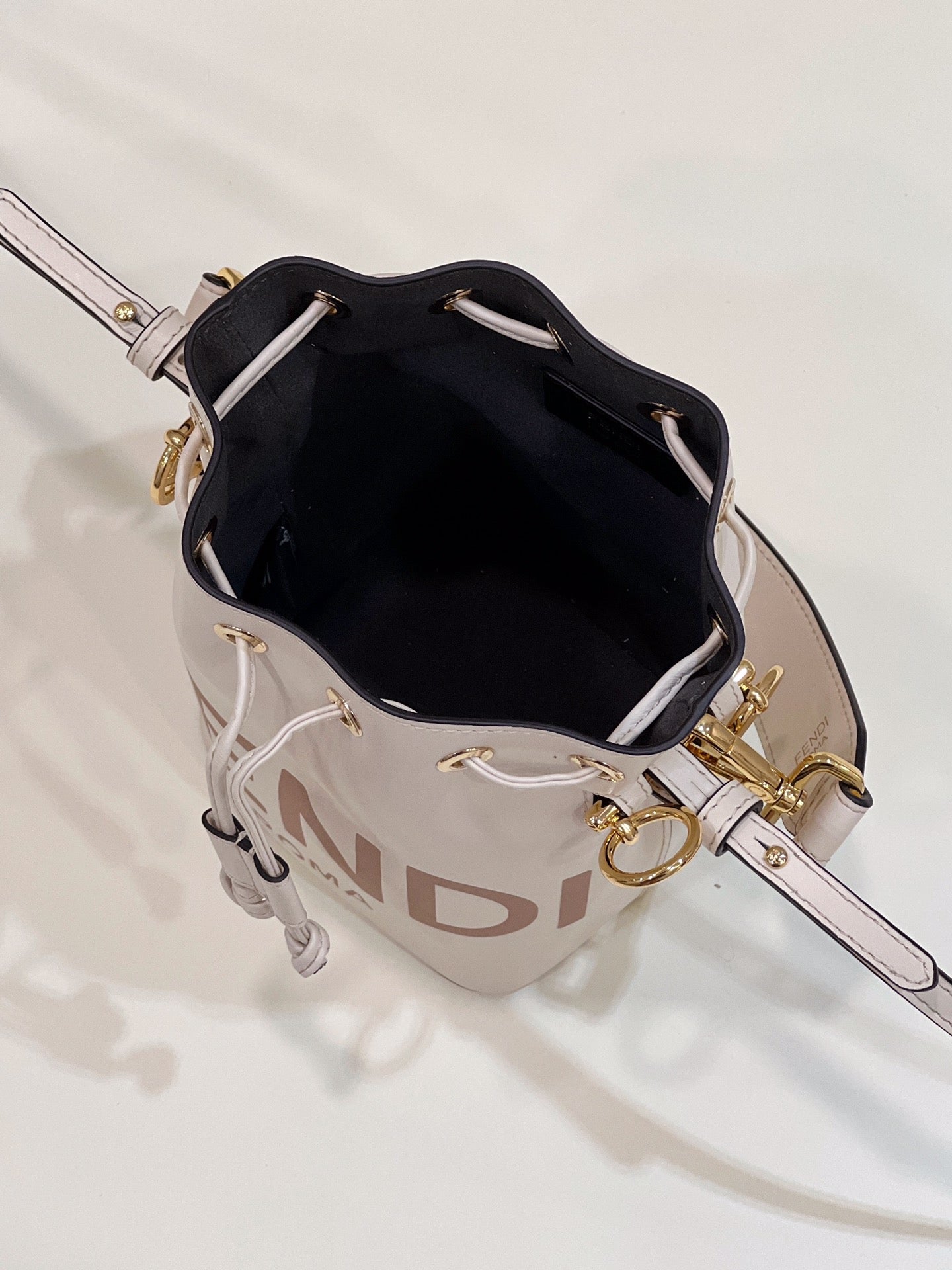 FENDI MON TRESOR MINI 18 BAG IN WHITE CALFSKIN FF WITH GOLD HARDWARE