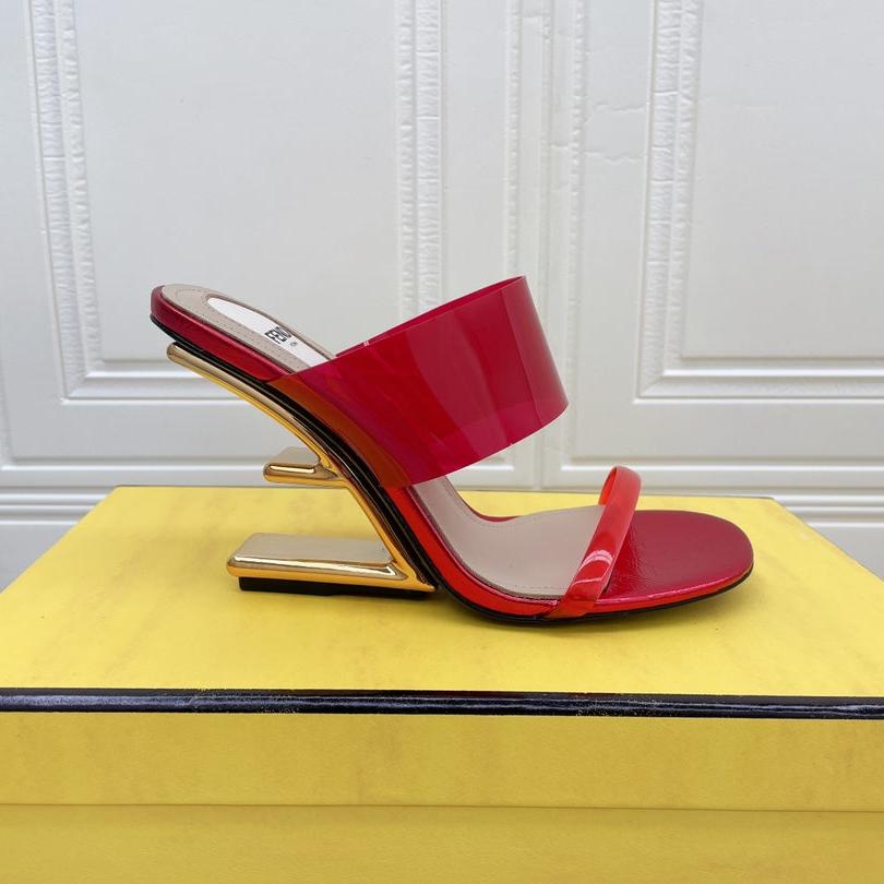 FENDI FENDI FIRST 95 MM HIGH-HEELED SANDAL IN CHERRY RED TPU FILM AND LAMBSKIN