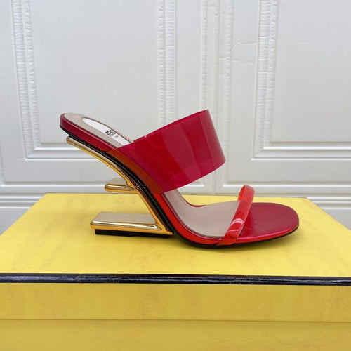 FENDI FENDI FIRST 95 MM HIGH-HEELED SANDAL IN CHERRY RED TPU FILM AND LAMBSKIN
