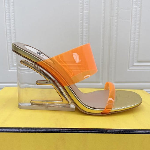 FENDI FENDI FIRST 95 MM HIGH-HEELED SANDAL IN LIGHT ORANGE TPU FILM AND LAMBSKIN