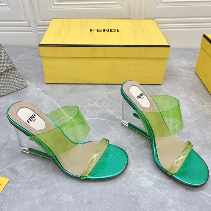 FENDI FENDI FIRST 95 MM HIGH-HEELED SANDAL IN GREEN FERN TPU FILM AND LAMBSKIN