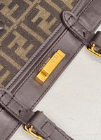 FENDI FENDI TOTE 41 BAG IN BROWN MIX BLACK MONOGRAM CANVAS GOLD HARDWARE