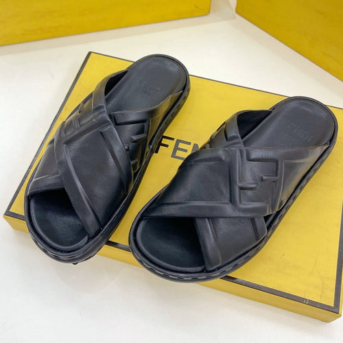 FENDI FENDI CROSSOVER SLIPPER IN BLACK CALFSKIN