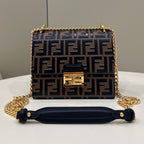 FENDI FENDI KANI 19 BAG IN BLACK MIX CHOCOLATE BROWN CALFSKIN WITH GOLD HARDWARE