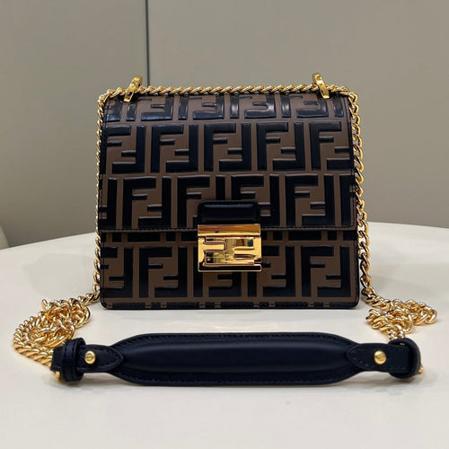 FENDI FENDI KANI 19 BAG IN BLACK MIX CHOCOLATE BROWN CALFSKIN WITH GOLD HARDWARE