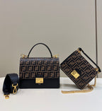 FENDI FENDI KANI 26 BAG IN BLACK MIX CHOCOLATE BROWN FFF CALFSKIN WITH GOLD HARDWARE