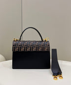 FENDI FENDI KANI 26 BAG IN BLACK MIX CHOCOLATE BROWN FFF CALFSKIN WITH GOLD HARDWARE