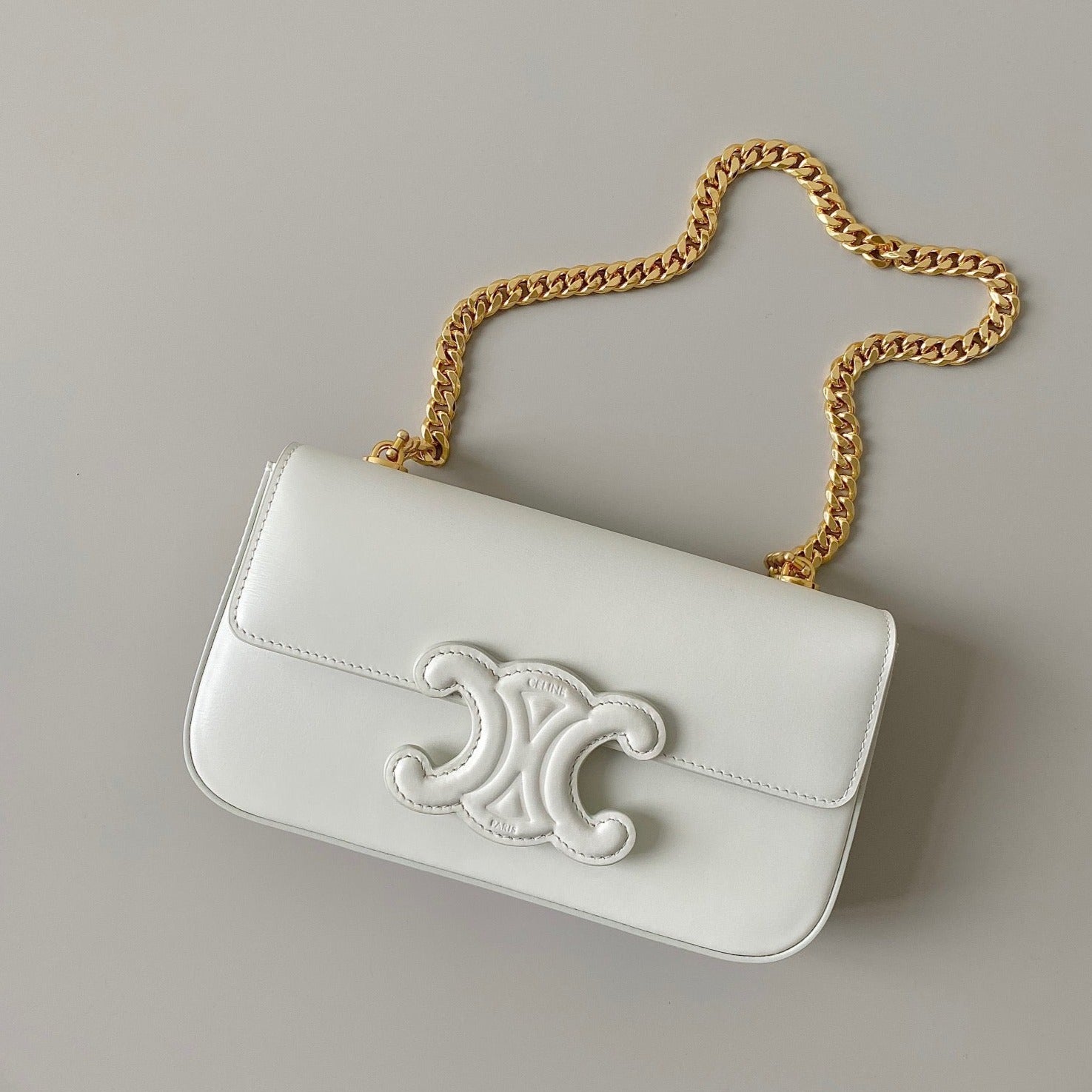 Celine 20 CHAIN EMBOSSED ARMPIT BAG WHITE CALFSKIN
