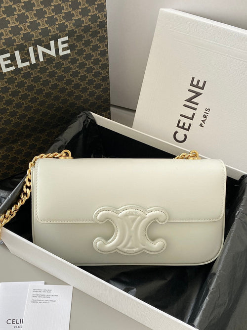 Celine 20 CHAIN EMBOSSED ARMPIT BAG WHITE CALFSKIN