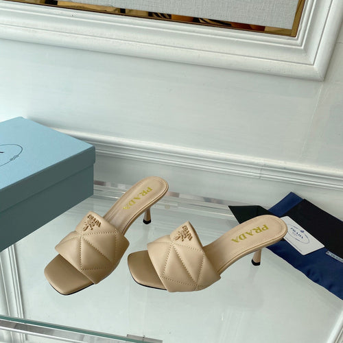 PRADA QUILTED HIGH HEELS SANDALS 65 BEIGE LAMBSKIN