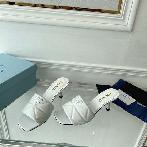 PRADA QUILTED HIGH HEELS SANDALS 65 WHITE LAMBSKIN
