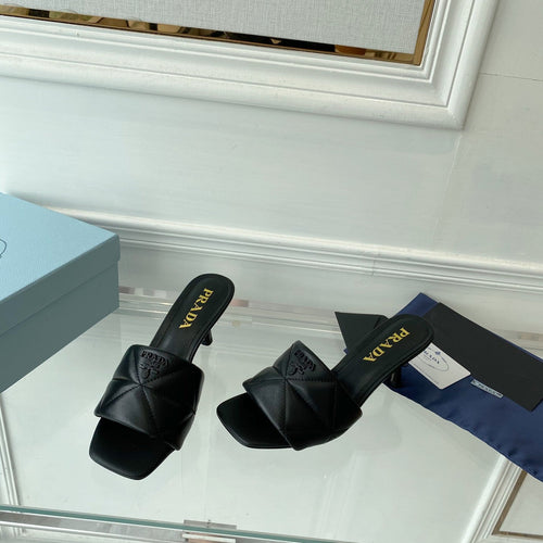 PRADA QUILTED HIGH HEELS SANDALS 65 BLACK LAMBSKIN