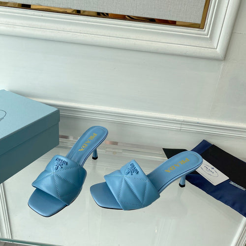 PRADA QUILTED HIGH HEELS SANDALS 65 SKY LAMBSKIN