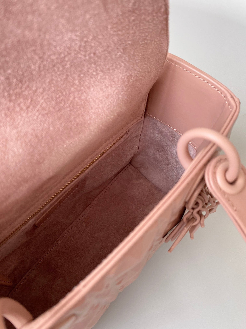 DIOR SMALL LADY 20 BLUSH ULTRAMATTE LAMBSKIN DIAMOND MOTIF