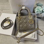 DIOR mini lady 17 brown grey lambskin