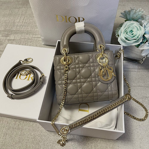 DIOR mini lady 17 brown grey lambskin