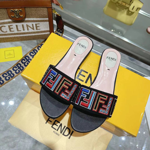 FENDI FF Multicolor Logo Slide Pink Black Leather