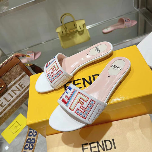 FENDI FF Multicolor Logo Slide Pink White Leather