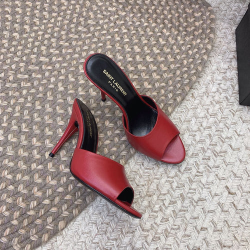 Saint Laurent LA 16 HEELED MULES IN RED SMOOTH LAMBSKIN
