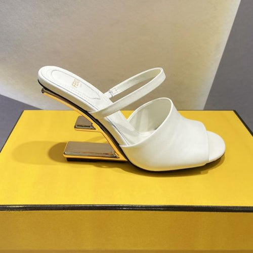 FENDI FENDI FIRST 95 MM HIGH-HEELED SANDAL IN WHITE LAMBSKIN GOLD HARDWARE