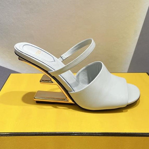 FENDI FENDI FIRST 95 MM HIGH-HEELED SANDAL IN CLOUD GREY LAMBSKIN GOLD HARDWARE