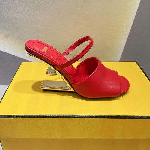 FENDI FENDI FIRST 95 MM HIGH-HEELED SANDAL IN CHERRY RED LAMBSKIN GOLD HARDWARE