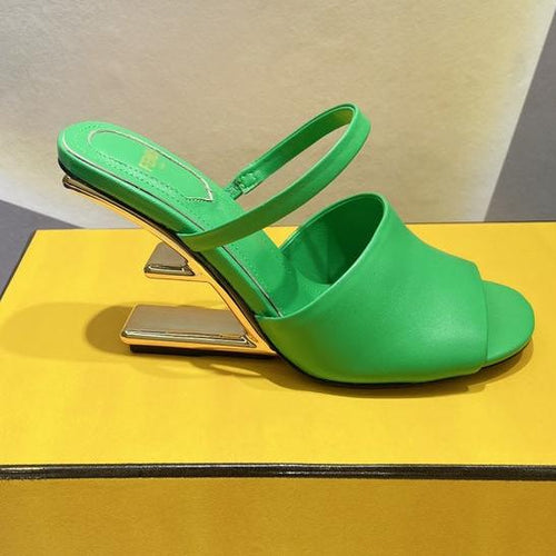 FENDI FENDI FIRST 95 MM HIGH-HEELED SANDAL IN EMERAKD GREEN LAMBSKIN GOLD HARDWARE