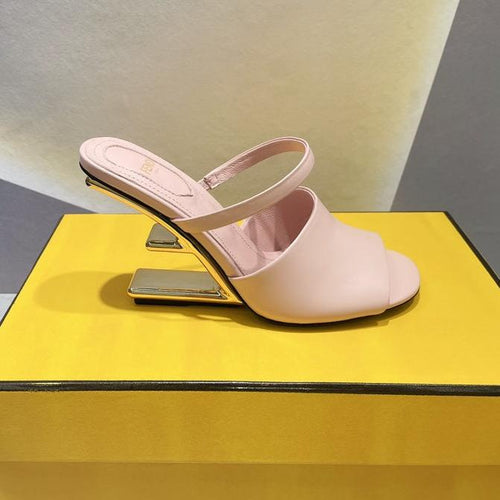 FENDI FENDI FIRST 95 MM HIGH-HEELED SANDAL IN BABY PINK LAMBSKIN GOLD HARDWARE