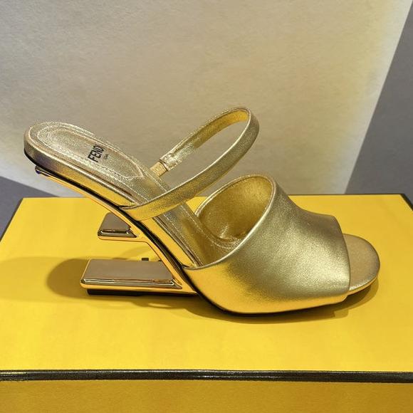 FENDI FENDI FIRST 95 MM HIGH-HEELED SANDAL IN GOLDEN LAMBSKIN GOLD HARDWARE