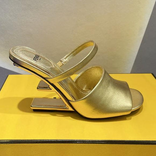 FENDI FENDI FIRST 95 MM HIGH-HEELED SANDAL IN GOLDEN LAMBSKIN GOLD HARDWARE