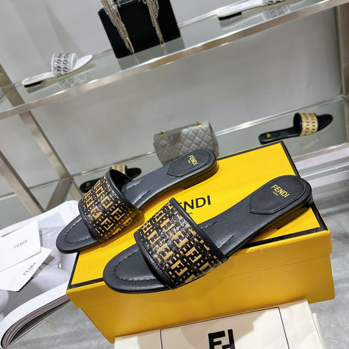 FENDI FF Women Raffia Black Sandal