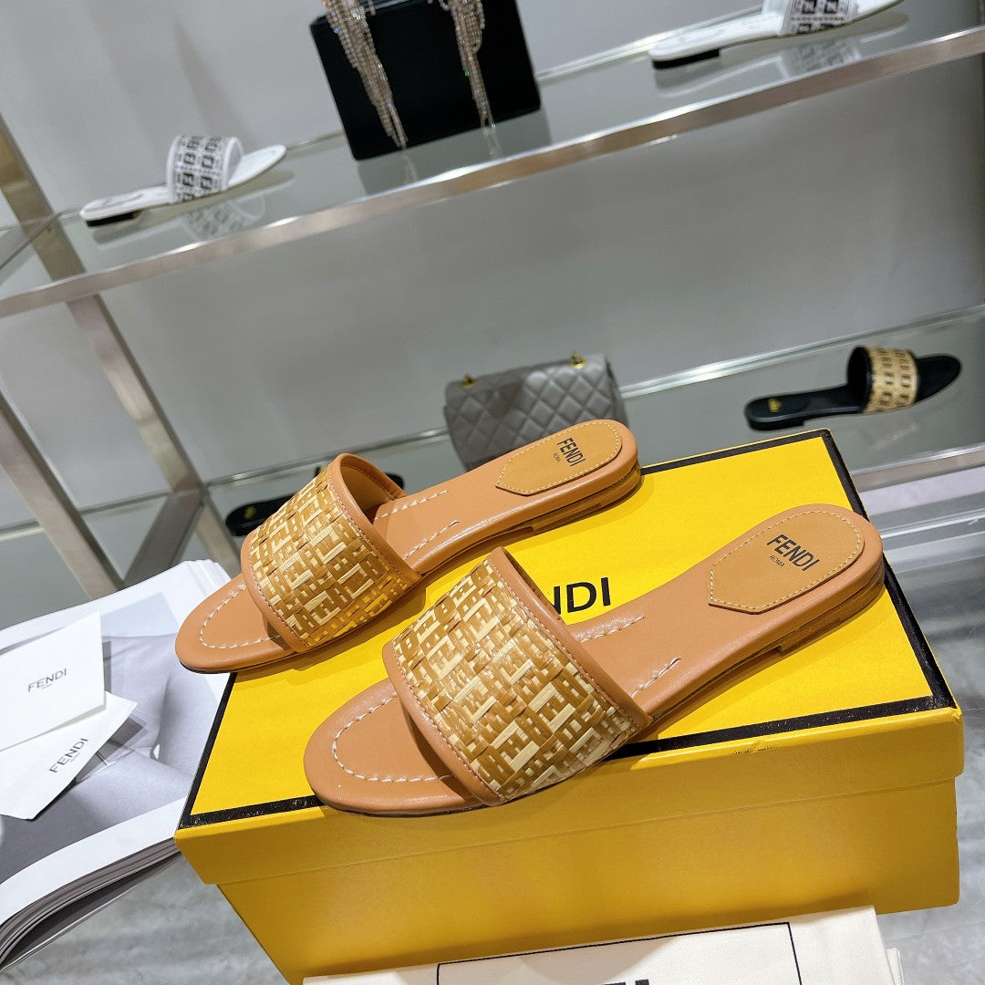 FENDI FF Women Raffia Sandal Tan