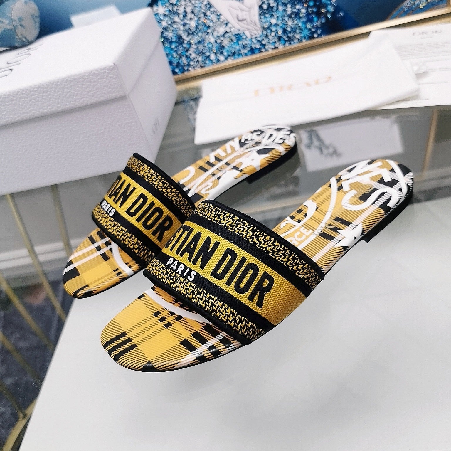 DIOR Mule Dway Slide 10mm Multi-motifs Style 32
