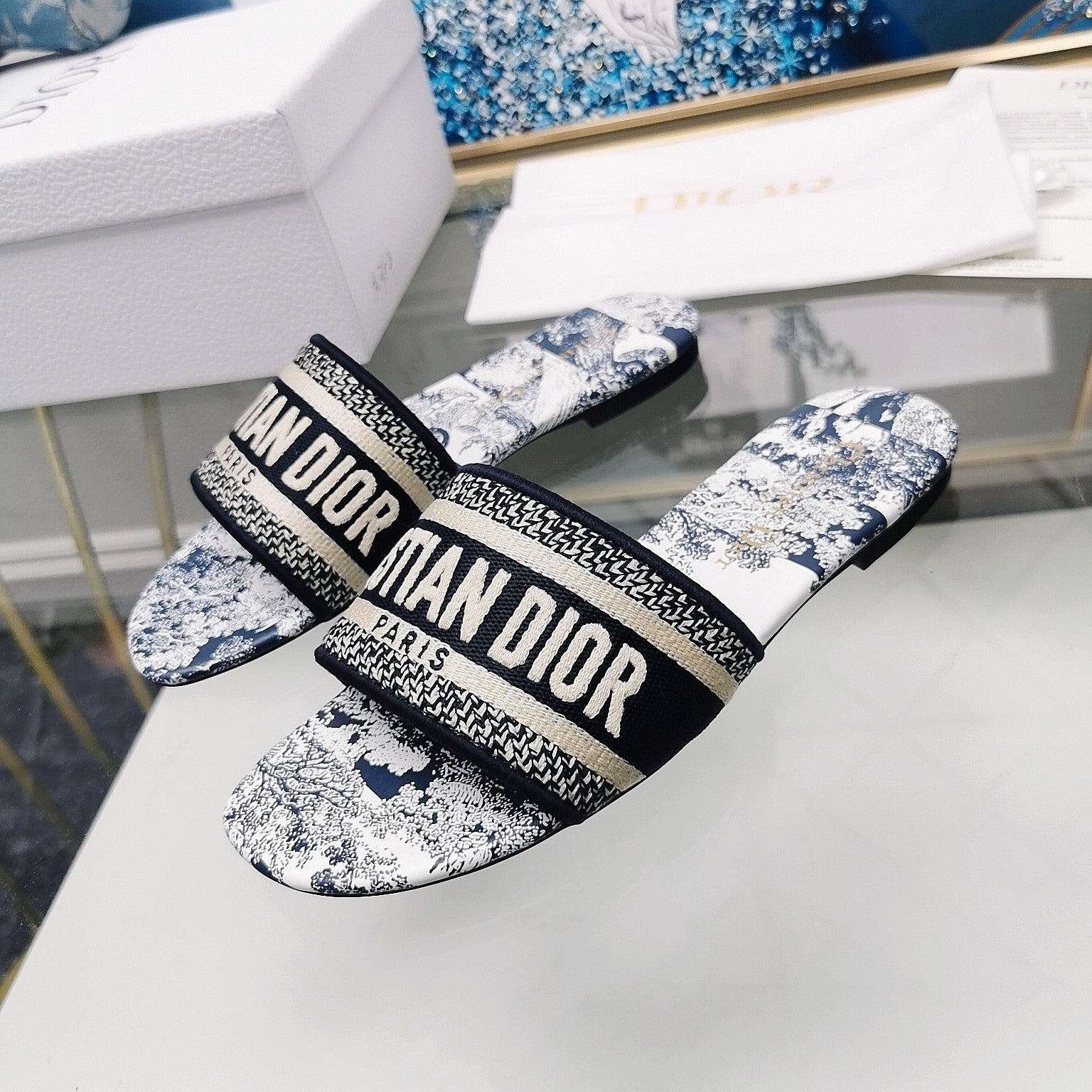 DIOR Mule Dway Slide 10mm Multi-motifs Style 29