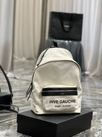 Saint Laurent RIVE GAUCHE BACKPACK 35 IN WHITE CANVAS MIX BLACK CALFSKIN