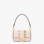 FENDI FENDI FENDACE BROOCH MINI 20 BAGUETTE BAG IN LIGHT PINK CALFSKIN