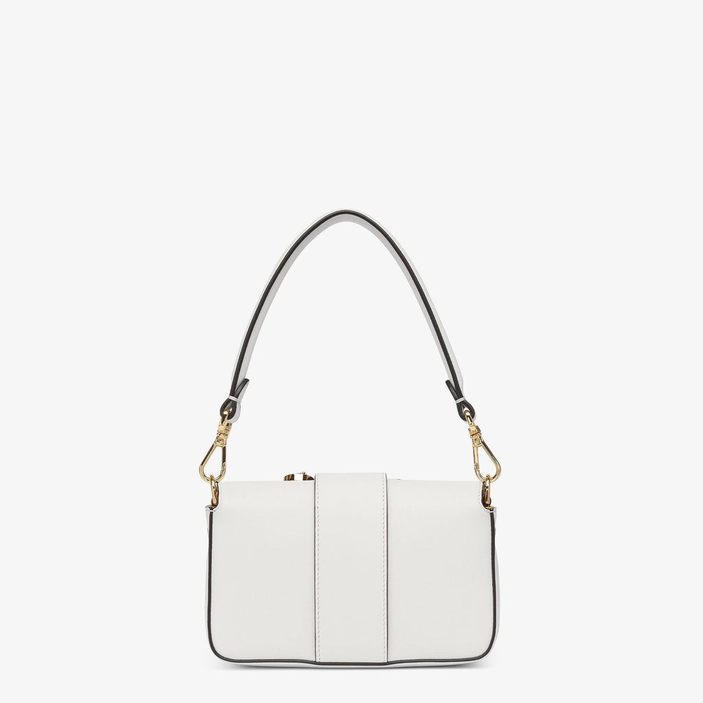 FENDI FENDI FENDACE BROOCH MINI 20 BAGUETTE BAG IN WHITE CALFSKIN