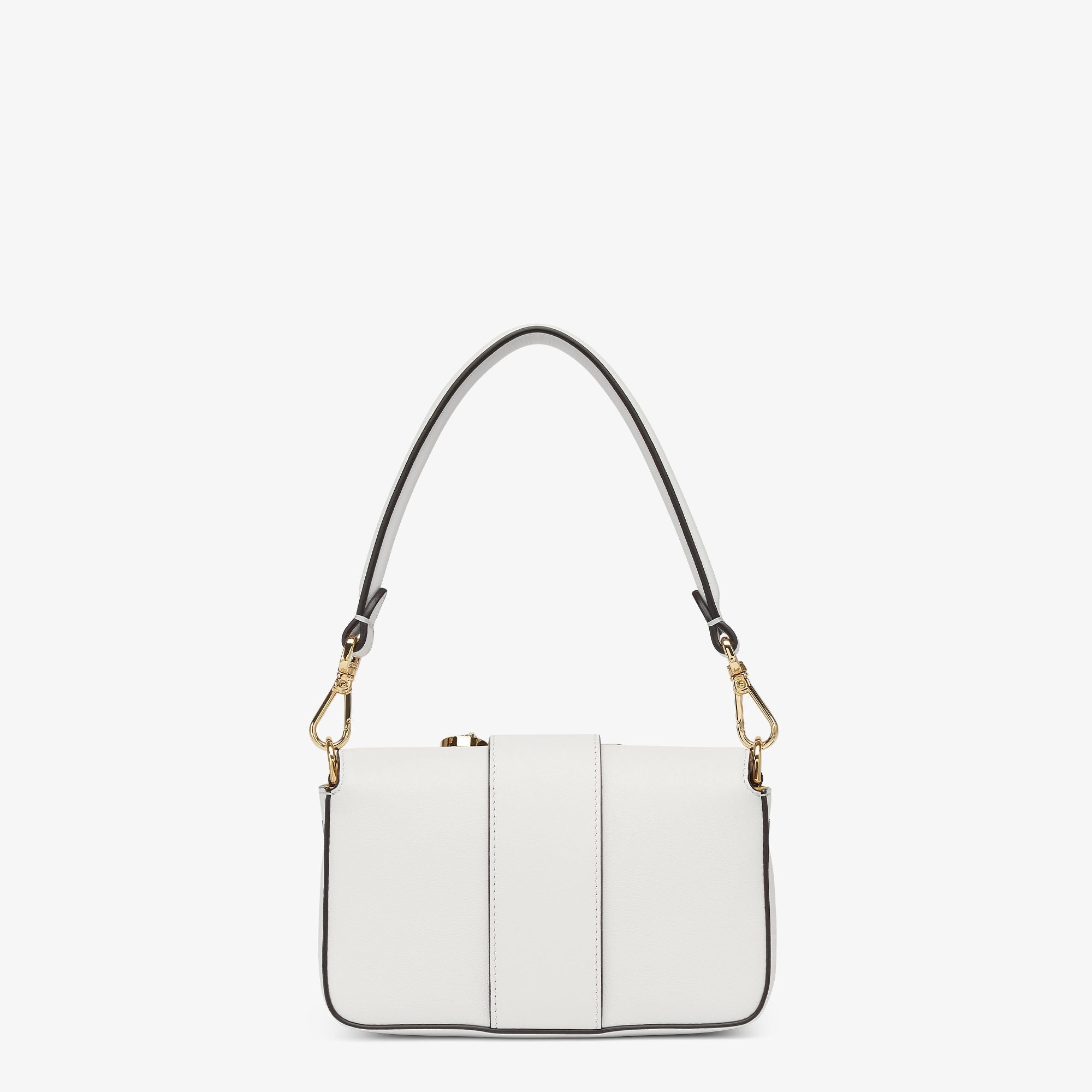 FENDI FENDI FENDACE BROOCH MINI 20 BAGUETTE BAG IN WHITE CALFSKIN