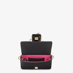 FENDI FENDI FENDACE BROOCH MINI 20 BAGUETTE BAG IN BLACK CALFSKIN