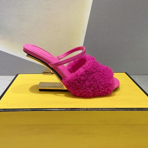 FENDI FENDI FIRST HIGH HEEL 95 MM SANDAL IN BRIGHT PINK MINK FUR